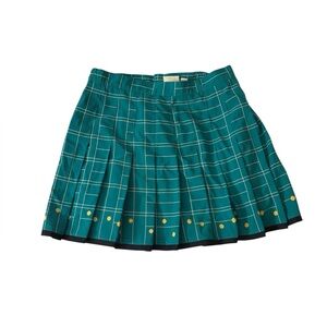 Vintage Teal Plaid Pleated Mini Skirt 90’s with Tennis Ball Print
